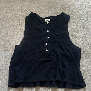 Aerie Black Sleeveless Buttoned Tank Top